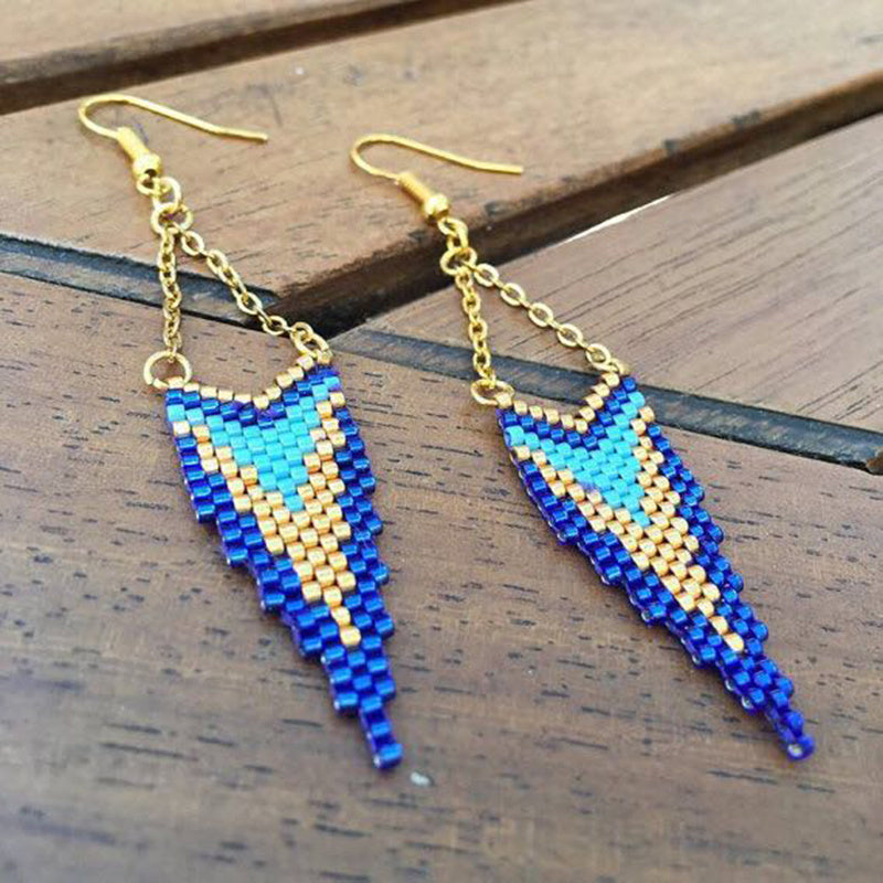 Turkish blue hand-woven geometric earrings