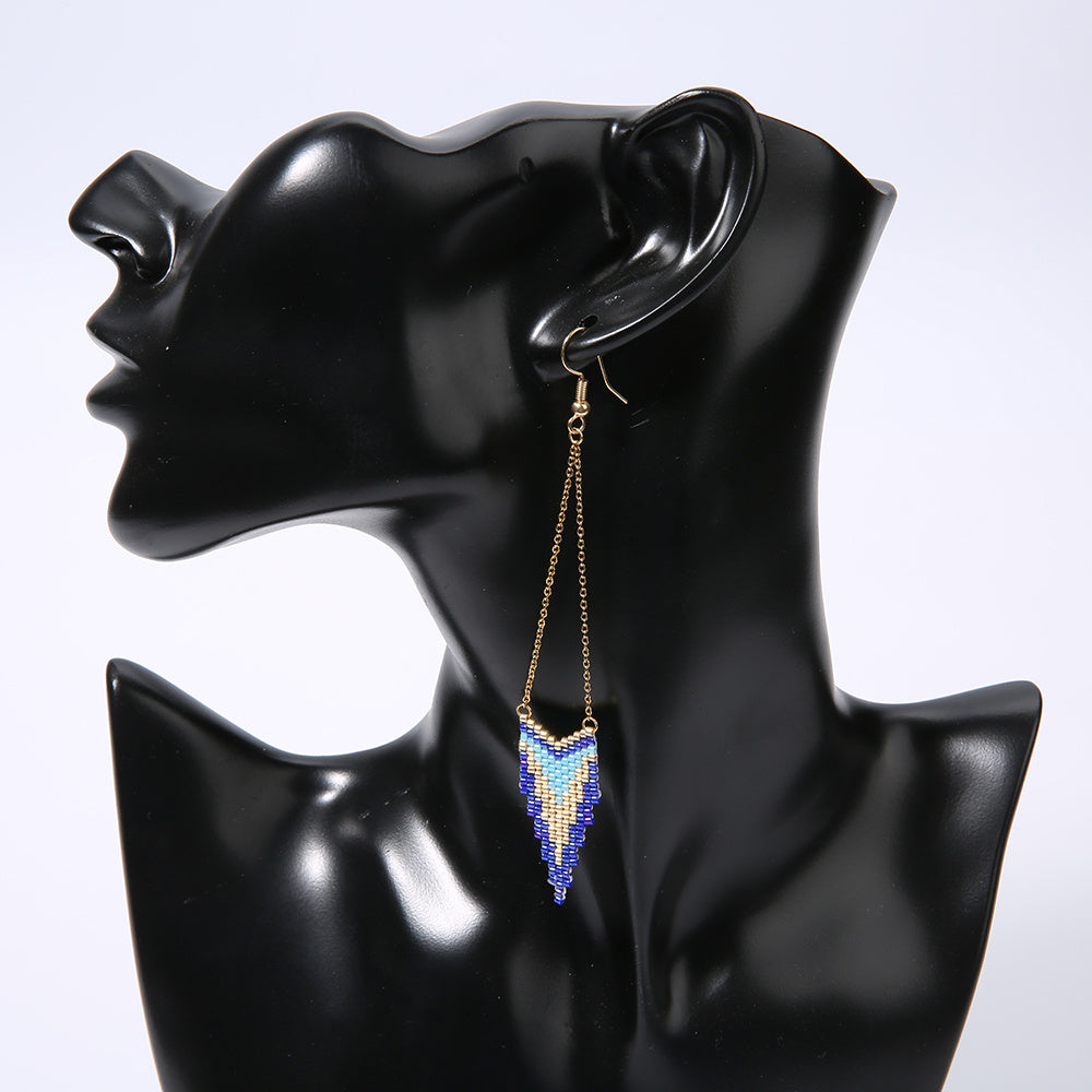 Turkish blue hand-woven geometric earrings