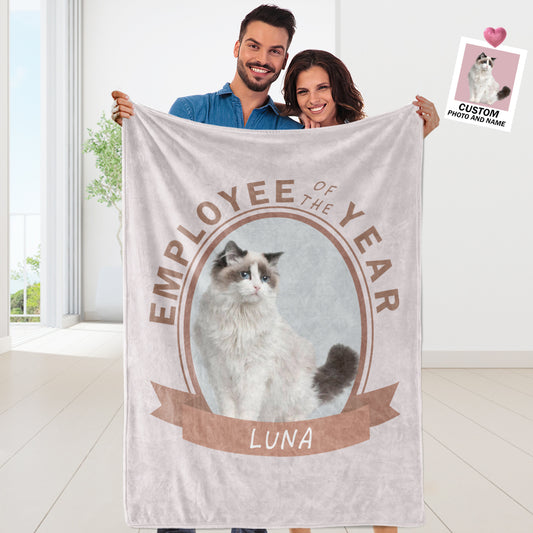 Custom Photo Blanket Employee of the Year Funny Pet Blanket with Name