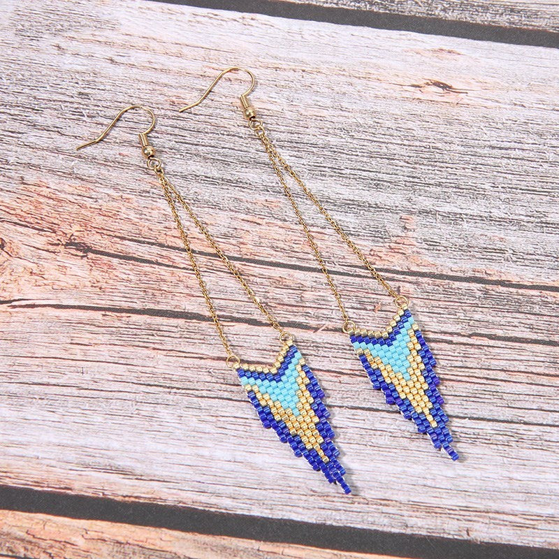 Turkish blue hand-woven geometric earrings