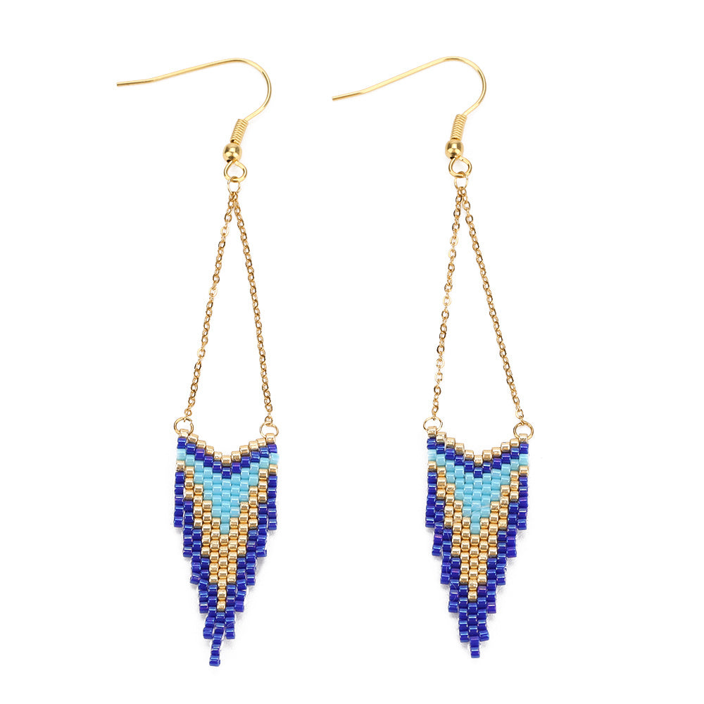 Turkish blue hand-woven geometric earrings