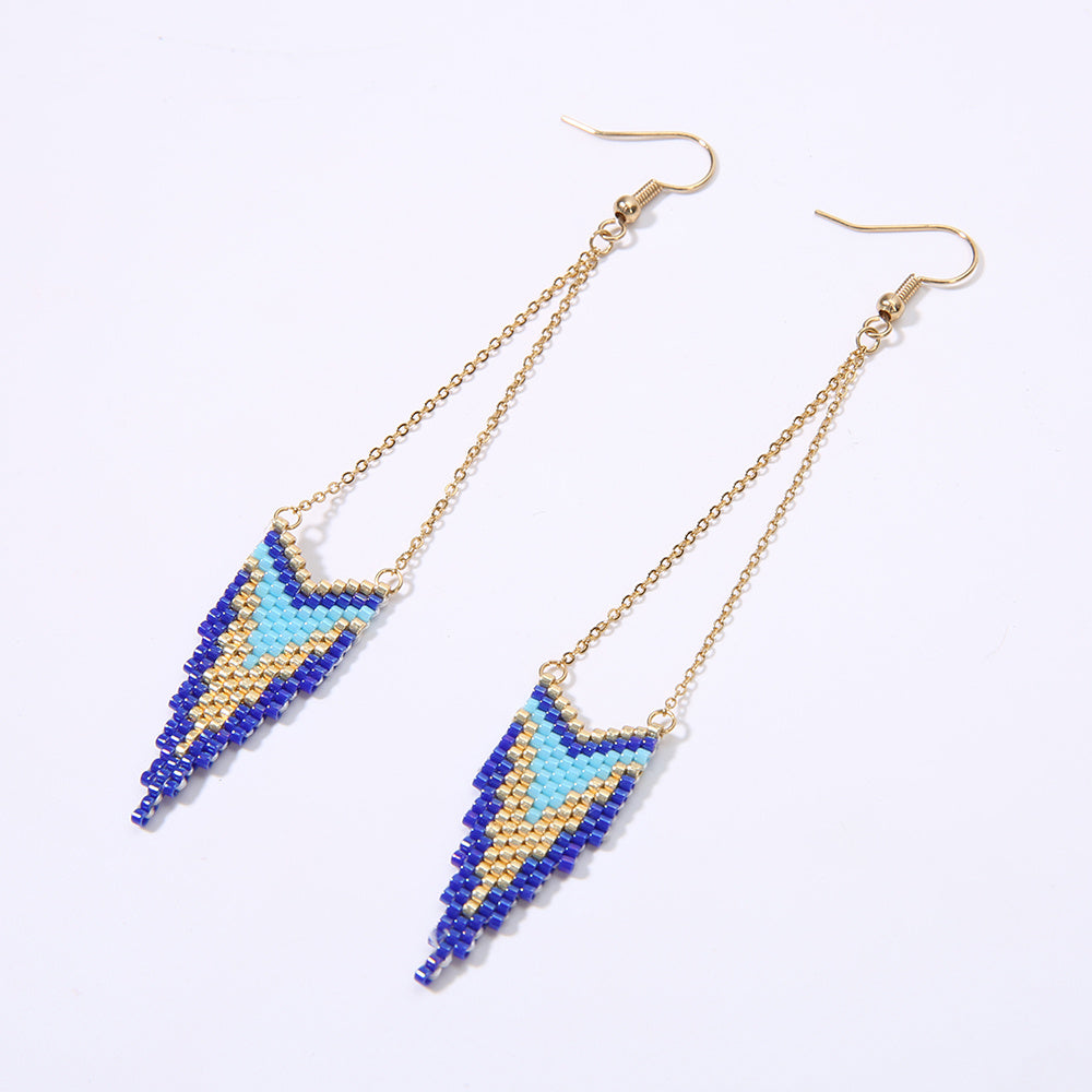 Turkish blue hand-woven geometric earrings