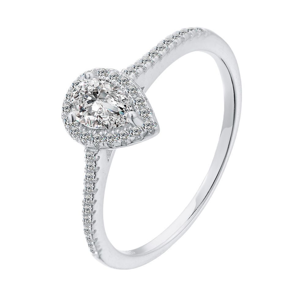 S925 Sterling Silver Three-claw Water Drop Moissanite Ring