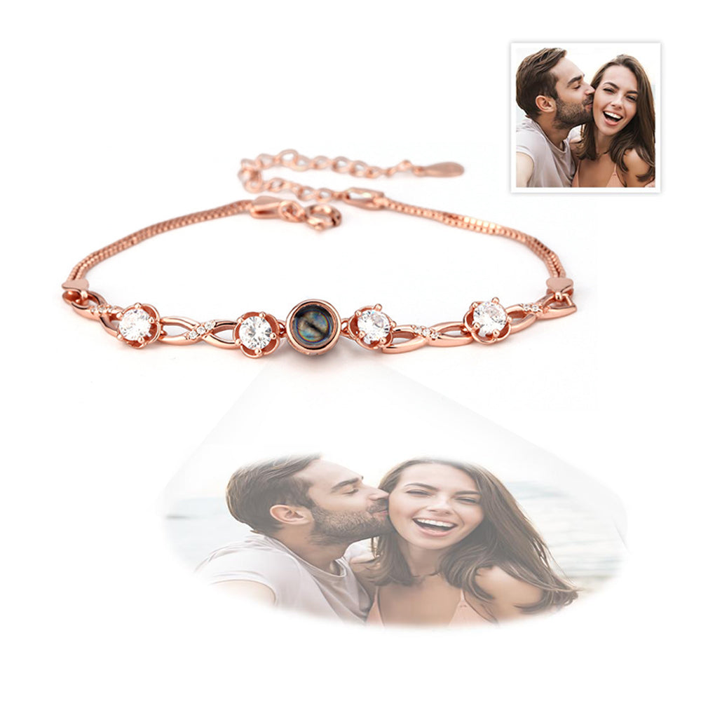 Custom Flower Photo Projection Bracelet 925 Sterling Silver