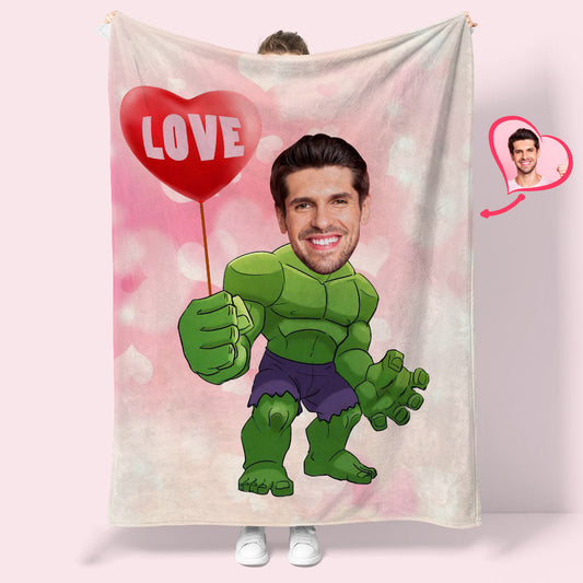 Love Balloon Custom Face Blanket Personalized Photo and Text Blanket Best Valentine's Day Gifts