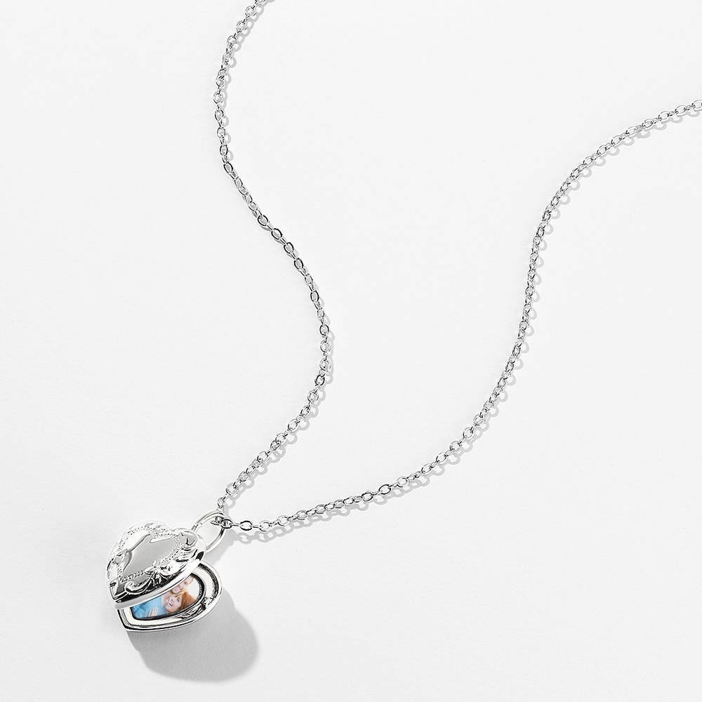 Embossed Heart Photo Locket Necklace with Engraving Platinum Plated Gift