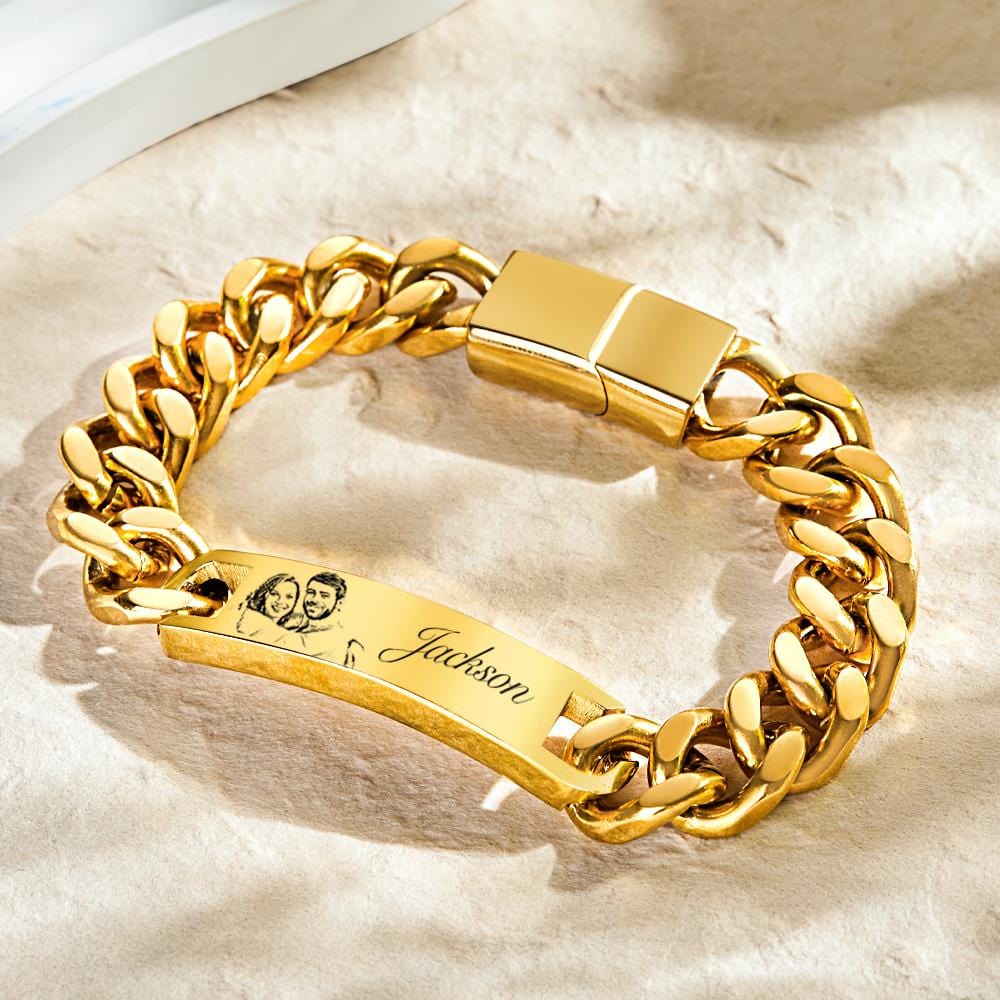 Custom Engraved Men's Bracelet Stainless Steel Photo Vintage Bracelet Jewelry For Him