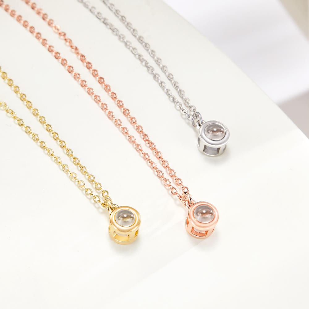 Circle Pendant Personalized Photo Projection Necklace Custom Cute gift for Her
