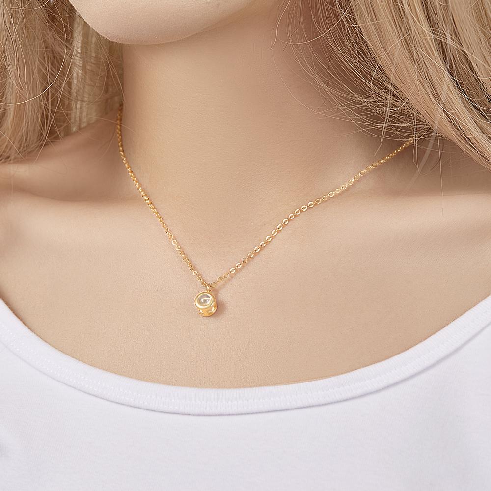 Circle Pendant Personalized Photo Projection Necklace Custom Cute gift for Her