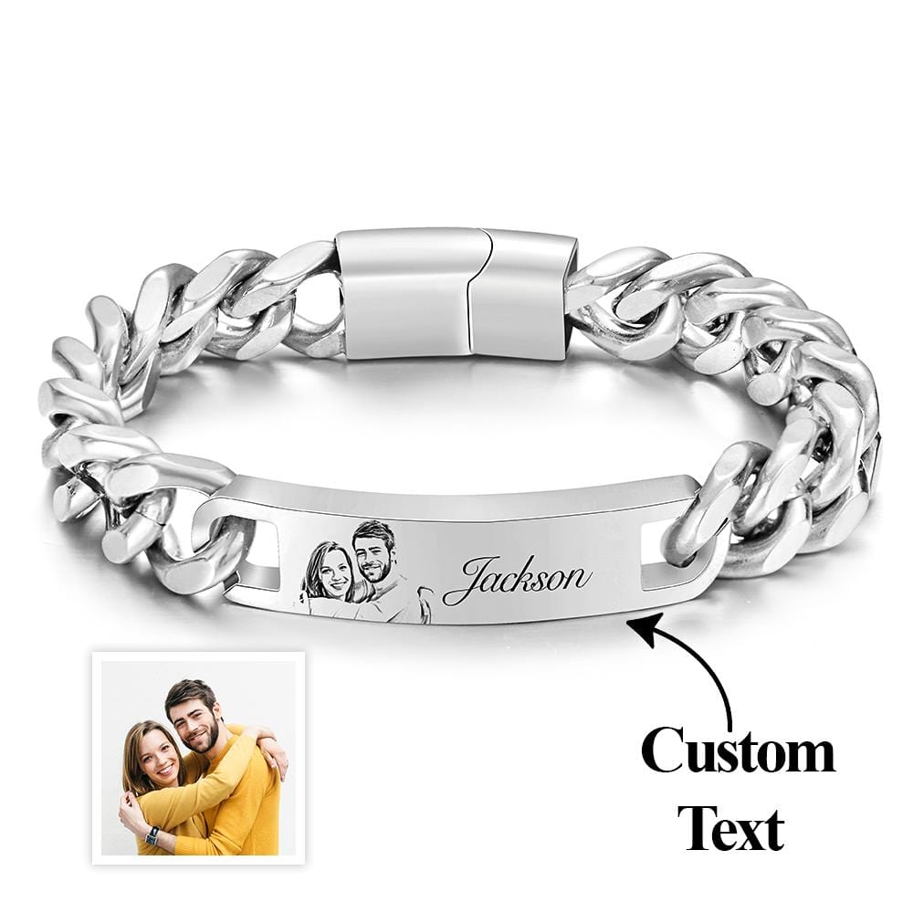 Custom Engraved Men's Bracelet Stainless Steel Photo Vintage Bracelet Jewelry For Him