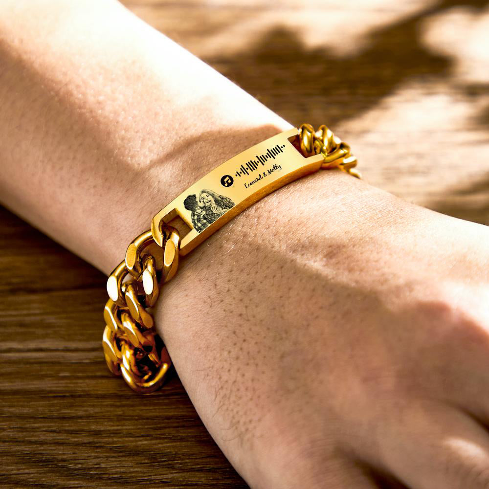 Personalized Music Code Bracelet with Your Photo Perfect Anniversary Gift for Him