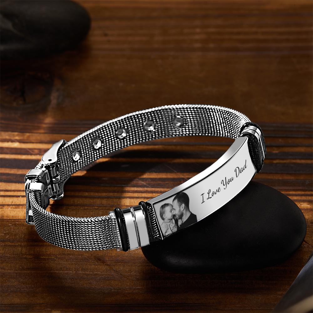 Custom Engraved Text Bracelet Stainless Steel Photo Men Bracelet Gift