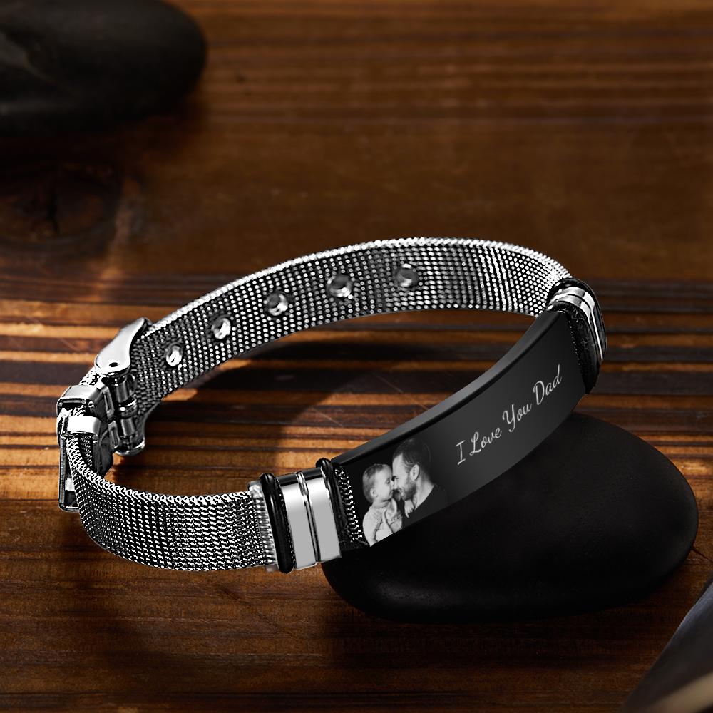 Custom Engraved Text Bracelet Stainless Steel Photo Men Bracelet Gift