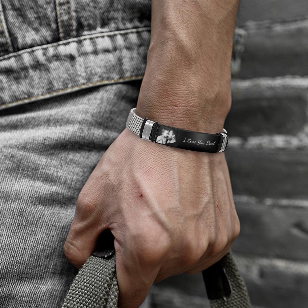 Custom Engraved Text Bracelet Stainless Steel Photo Men Bracelet Gift