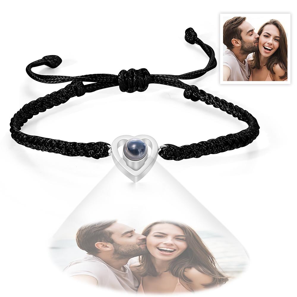 Custom Heart-shaped Photo Projection Bracelet Braided Rope Bracelet Anniversary Gift