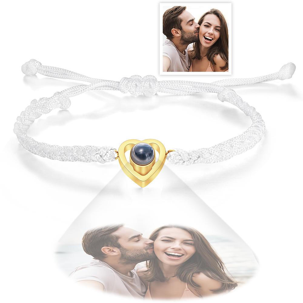 Custom Heart-shaped Photo Projection Bracelet Braided Rope Bracelet Anniversary Gift