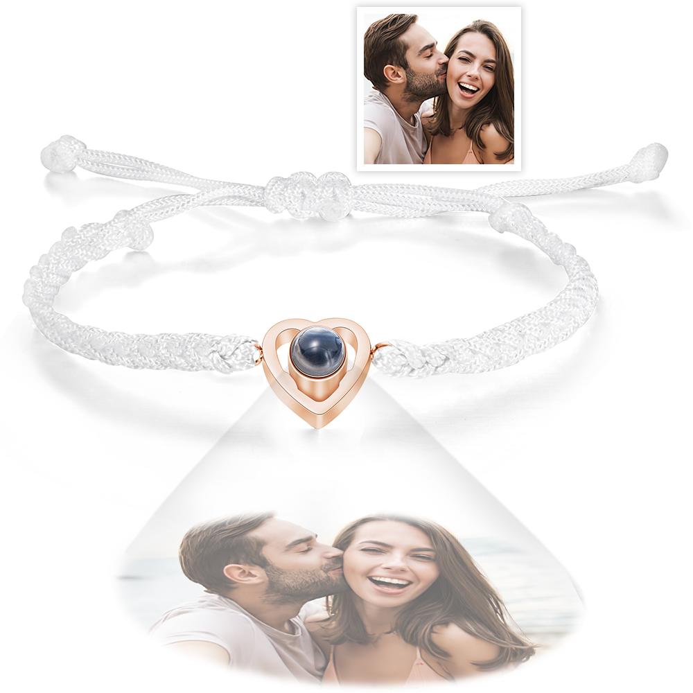 Custom Heart-shaped Photo Projection Bracelet Braided Rope Bracelet Anniversary Gift