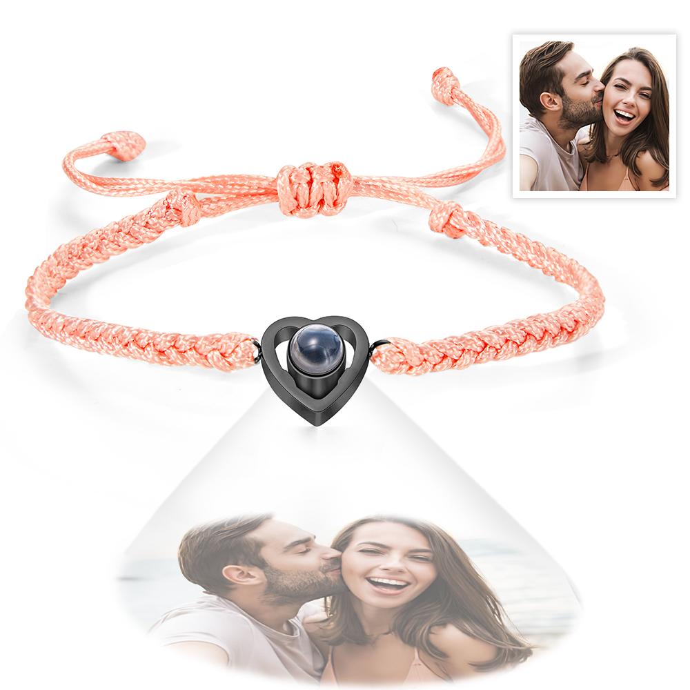 Custom Heart-shaped Photo Projection Bracelet Braided Rope Bracelet Anniversary Gift