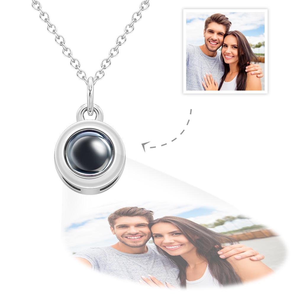 Circle Pendant Personalized Photo Projection Necklace Custom Cute gift for Her