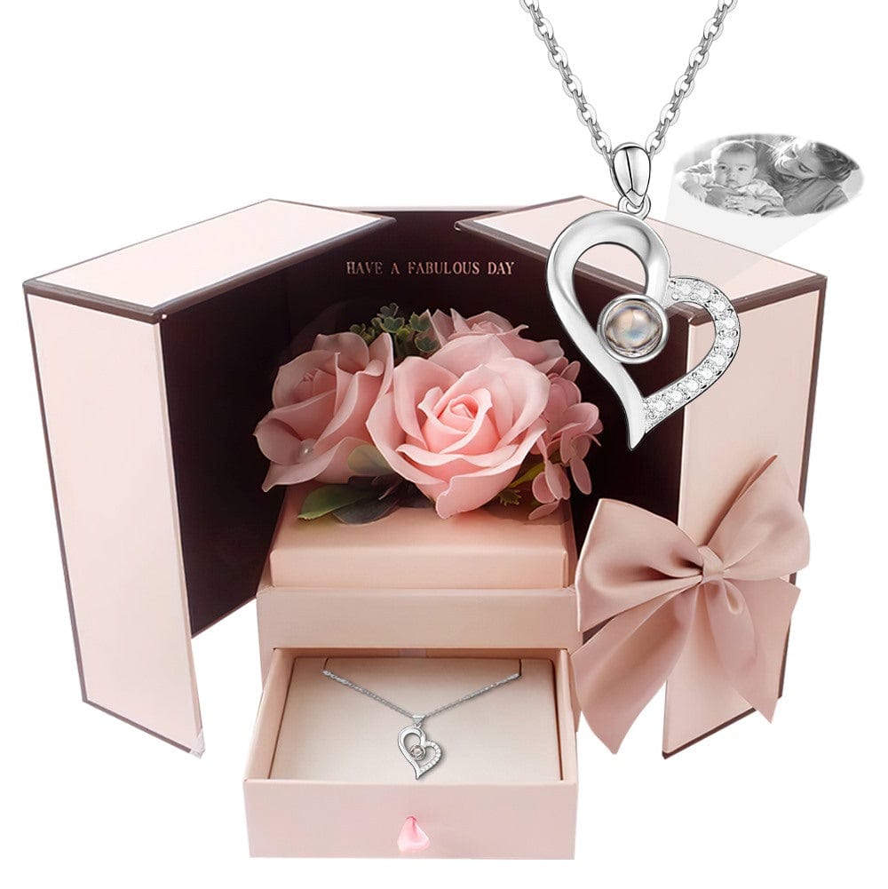 Photo Projection Necklace With Eternal Flower Jewelry Box Gifts for Her