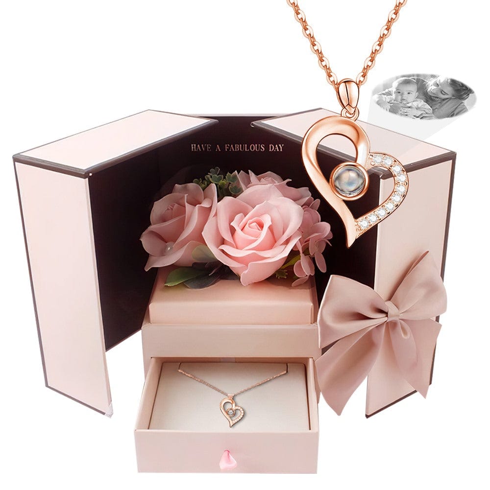 Photo Projection Necklace With Eternal Flower Jewelry Box Gifts for Her