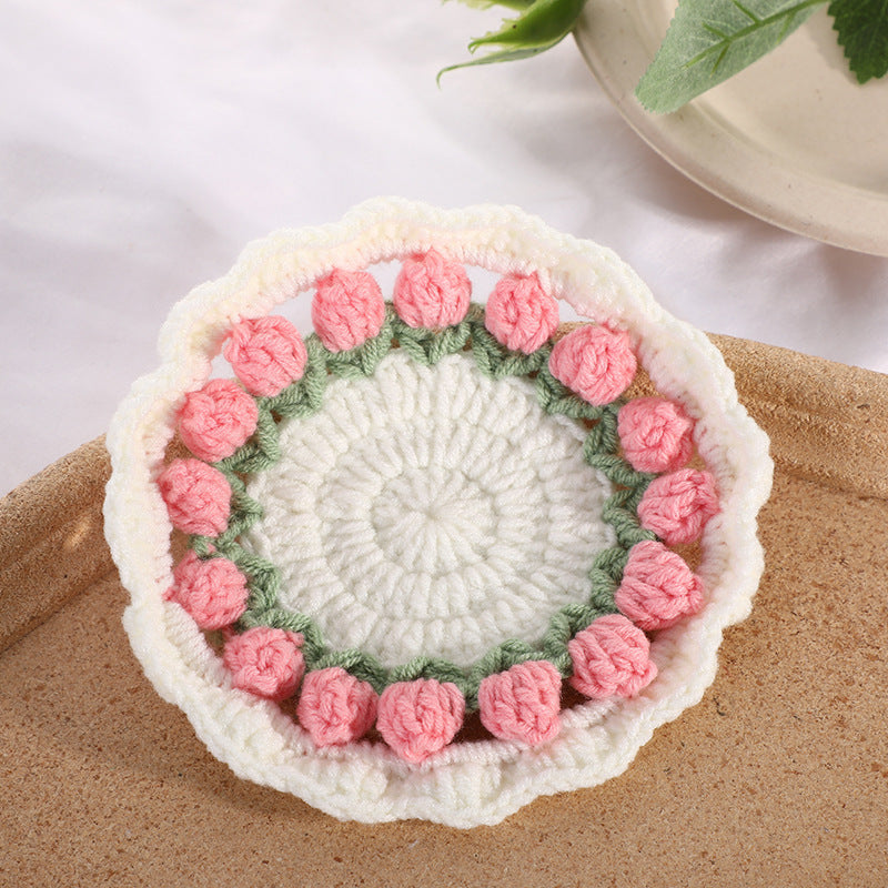 Mother's Day Gifts Handmade Crochet Tulip Coaster Set with Transformable Floral Design Eco-Friendly Home Decor