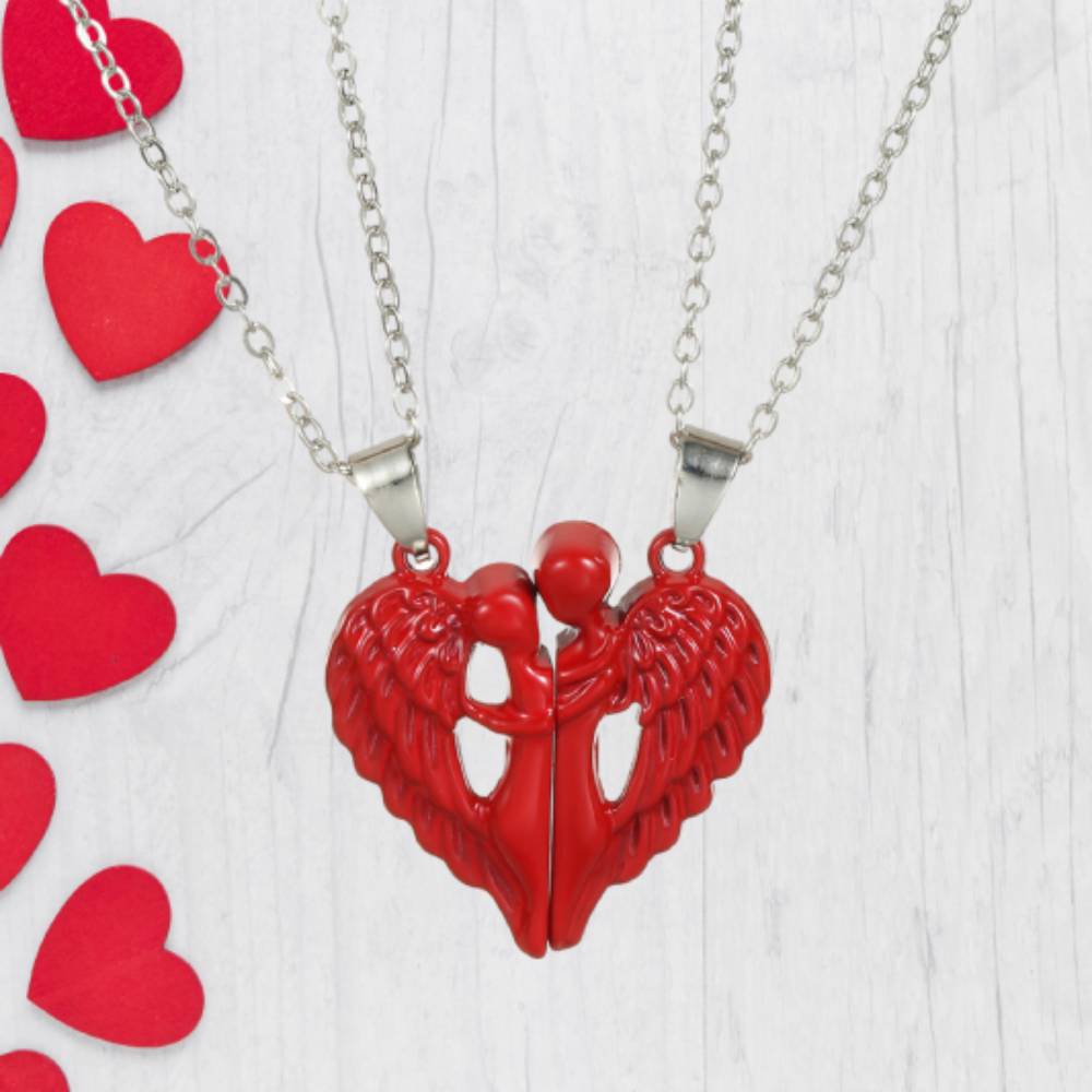 Personalized Couple Necklace Magnetic Matching Angel Necklaces for Couples Valentine's Gift for Lover