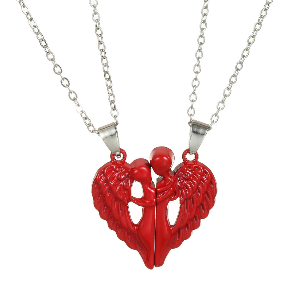 Personalized Couple Necklace Magnetic Matching Angel Necklaces for Couples Valentine's Gift for Lover