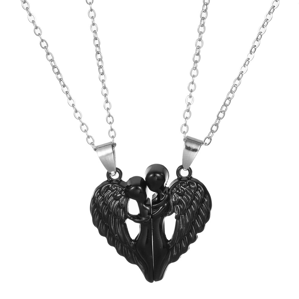 Personalized Couple Necklace Magnetic Matching Angel Necklaces for Couples Valentine's Gift for Lover