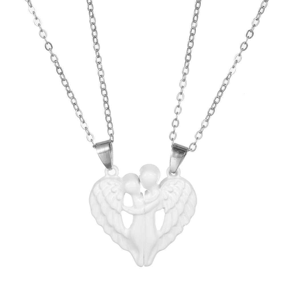Personalized Couple Necklace Magnetic Matching Angel Necklaces for Couples Valentine's Gift for Lover