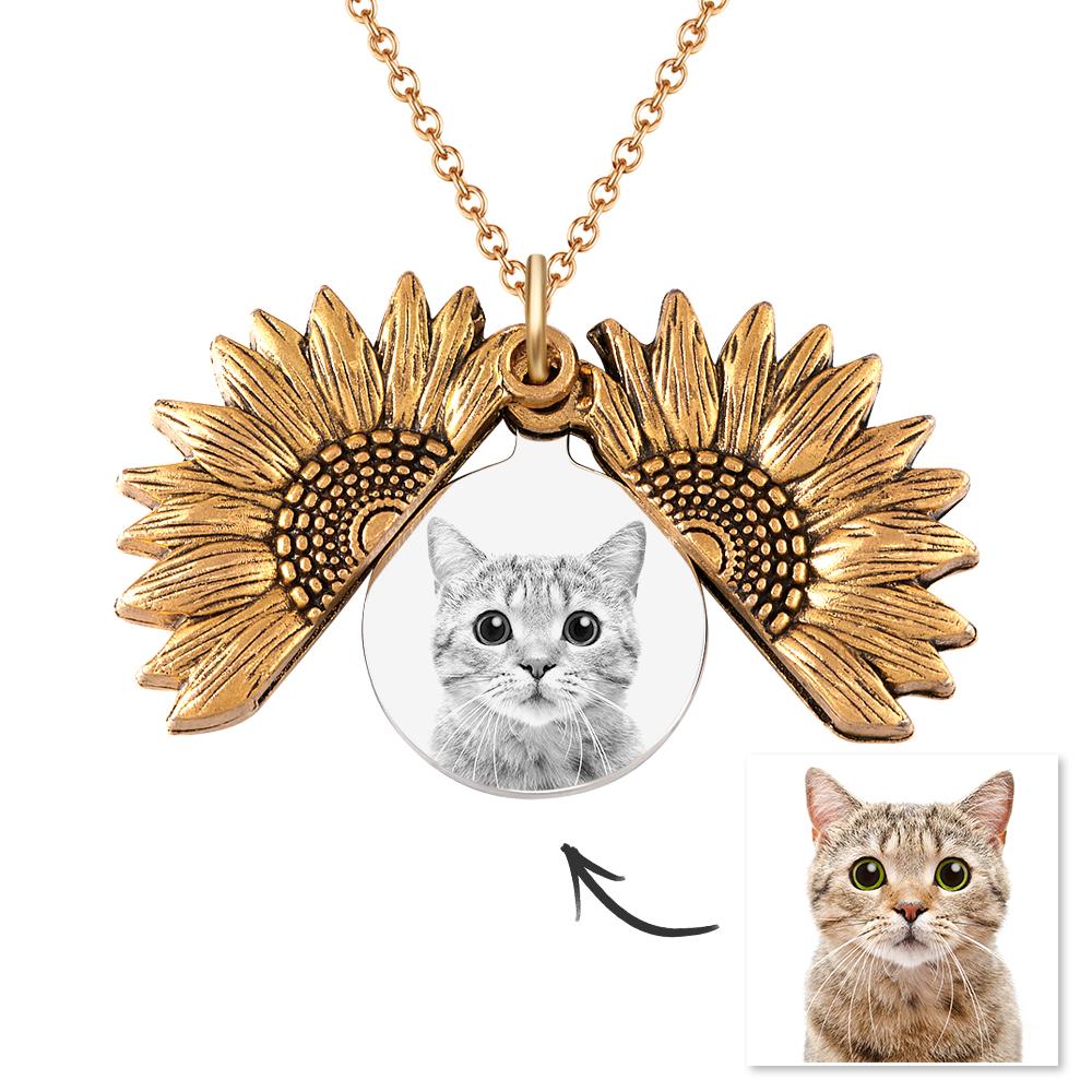 Custom Photo Necklaces Sunflower Locket Necklace