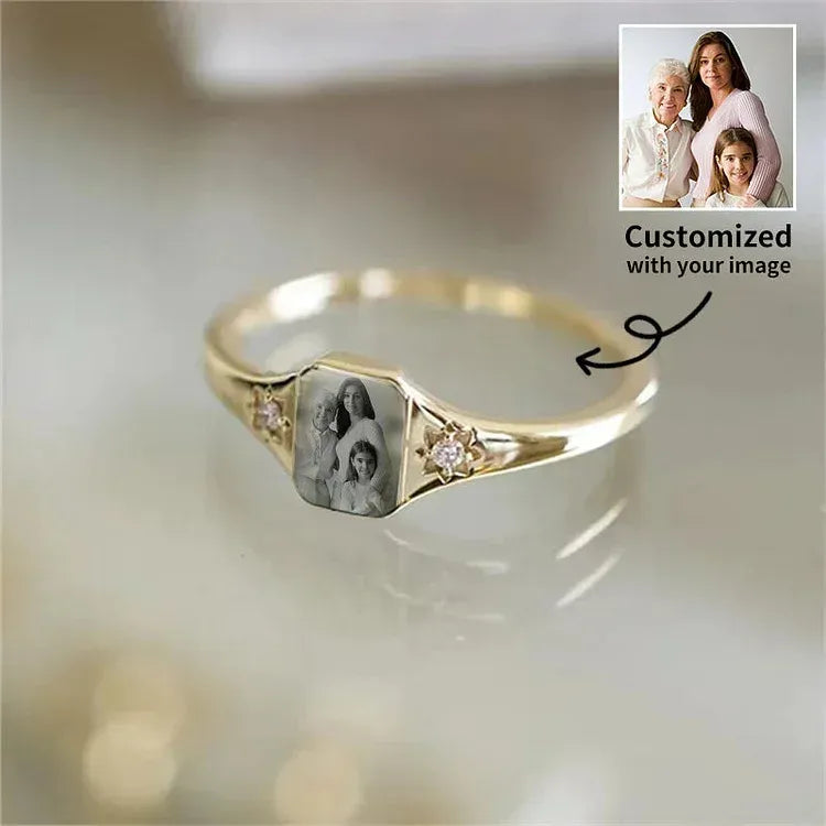 Personalized Birthstone Photo Ring 2 Colors of Photo Custom Jewelry Perfect Gift for Her Valentine's Day Gifts