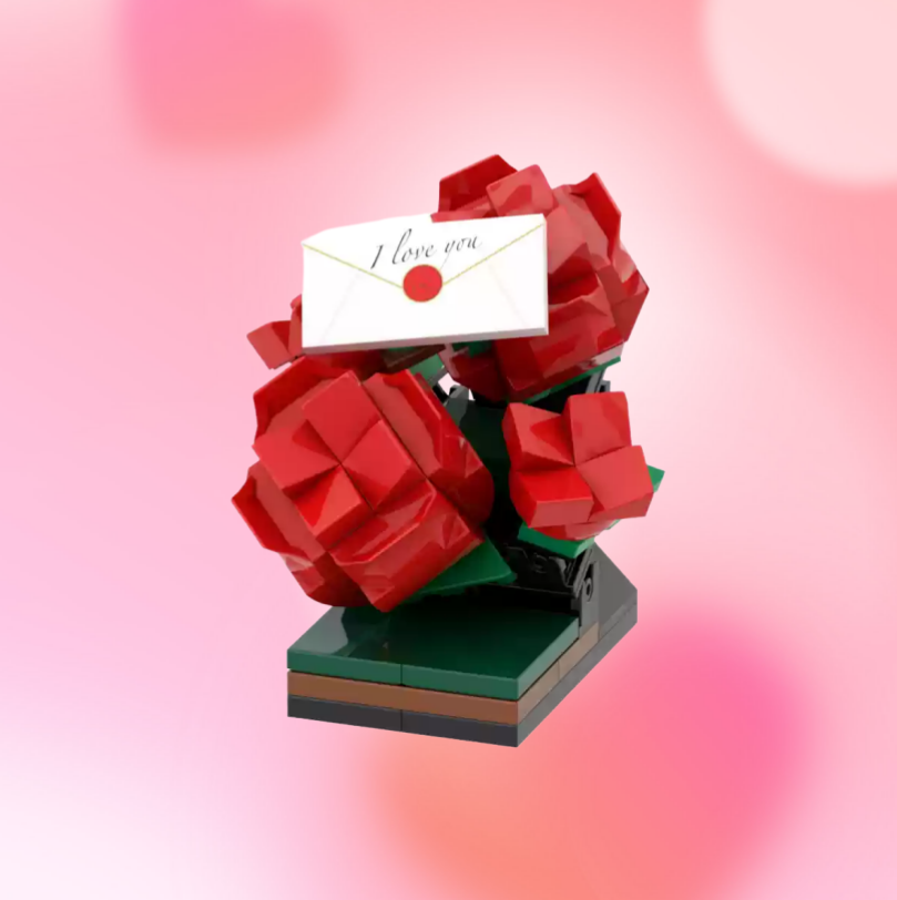 Rose Bush Brick Figure – Blooming Rose Blocks for Home & Desk Decor