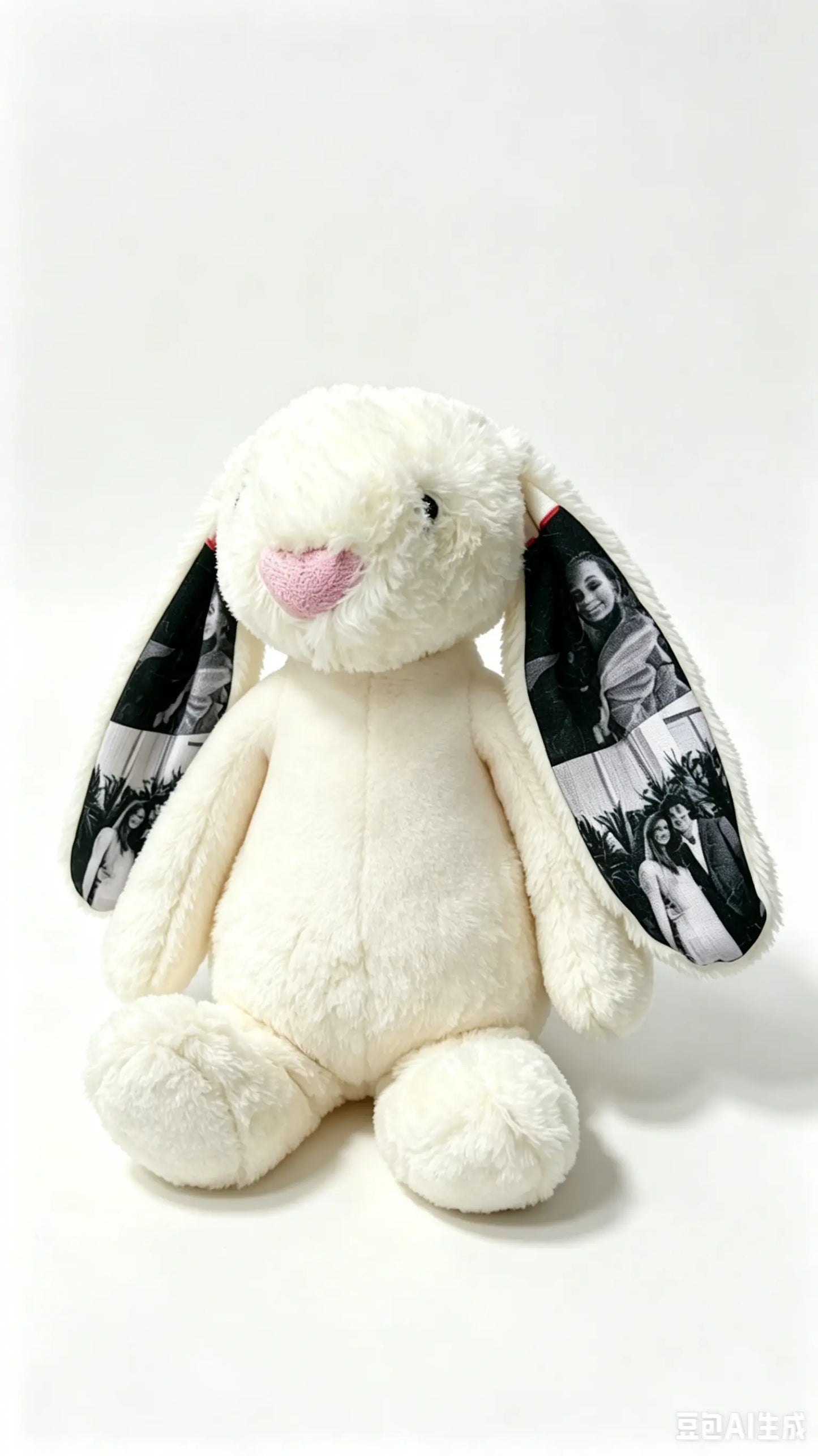 Custom Photo Bunny Plush Personalized Hidden Ear Picture Gift for Couples Anniversary Mother's Day Gifts (Production Time: 15 workdays)