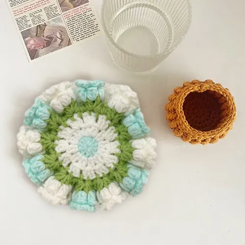 Handmade Crochet Lily of the Valley Coaster Set with Transformable Floral Design Eco-Friendly Home Decor Unique Gift for Mom