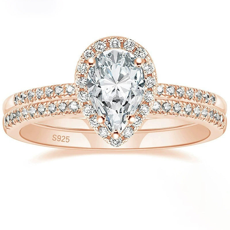 S925 Silver Inlaid Water Drop Pear-shaped Zircon Women's Ring