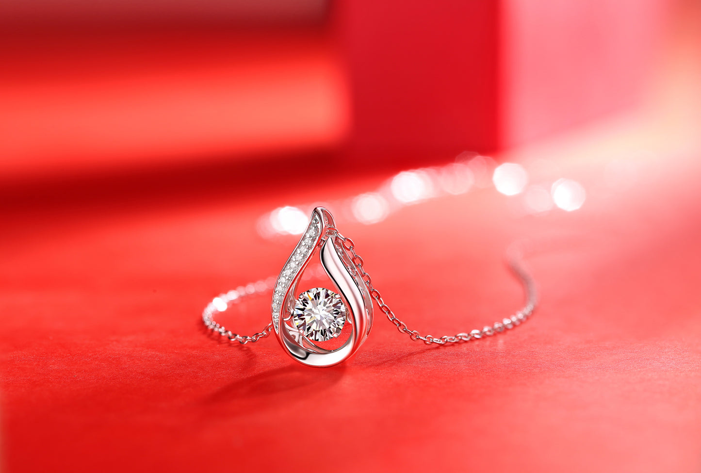 Smart Drop Luxury Fashion Diamond Pendant Necklace Set With Mosan Diamond Silver Ornaments