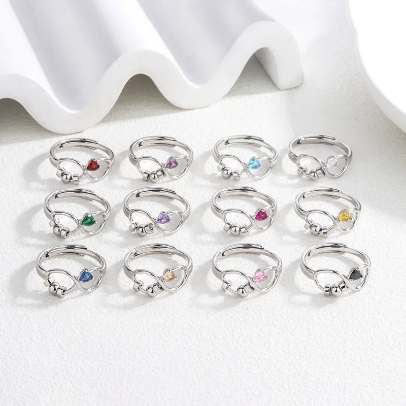 Adjustable Rotating Birthstone Fidget Ring for Women – Anxiety Relief Spinner Ring Birthday Gift