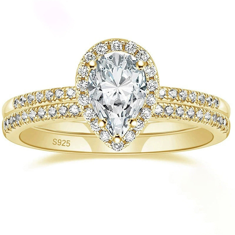 S925 Silver Inlaid Water Drop Pear-shaped Zircon Women's Ring
