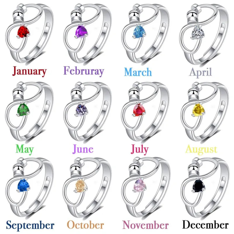 Adjustable Rotating Birthstone Fidget Ring for Women – Anxiety Relief Spinner Ring Birthday Gift