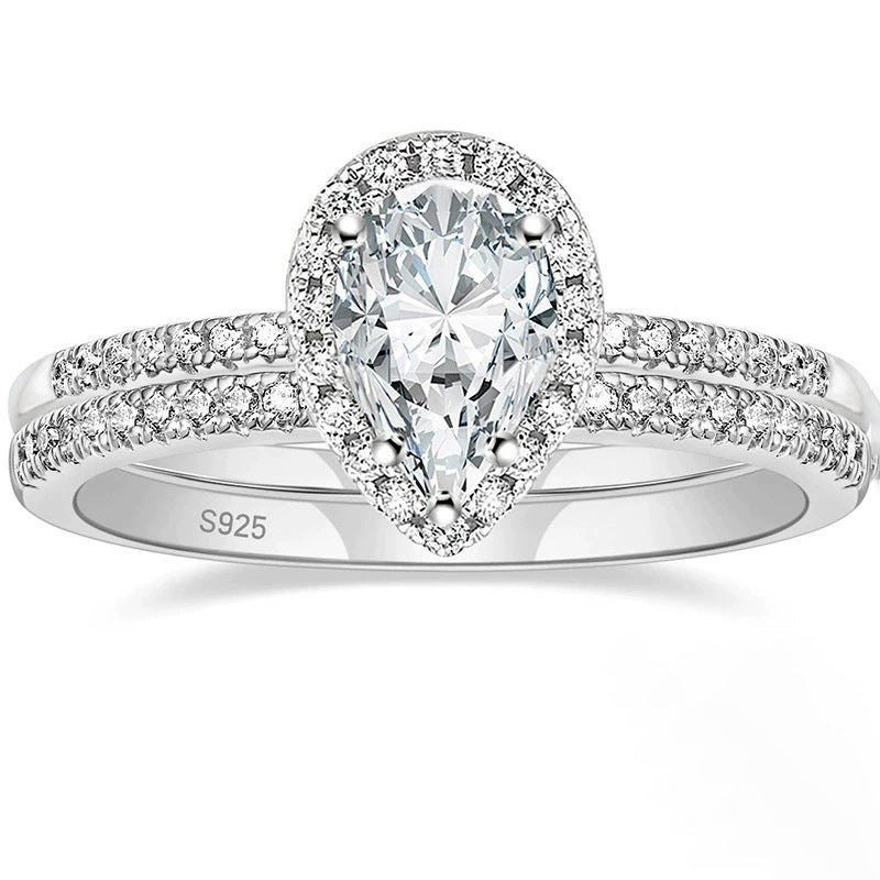 S925 Silver Inlaid Water Drop Pear-shaped Zircon Women's Ring