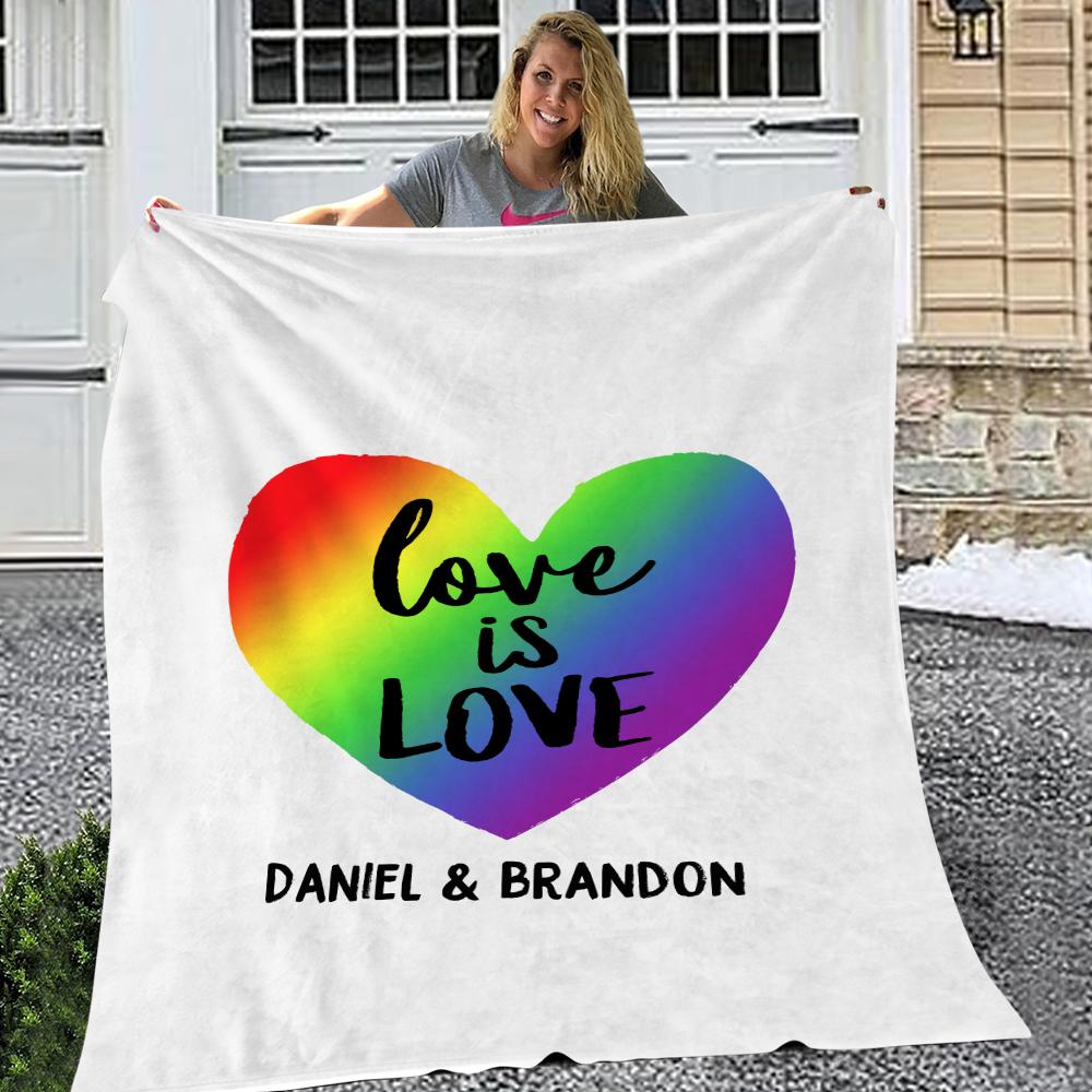 Love Is Love LGBT Personalized Fleece Blanket with Your Name on Gift for Couples and Gay Pride