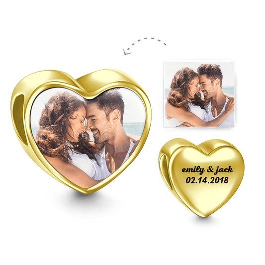 Engraved Heart Photo Charm 14k Gold Plated Silver
