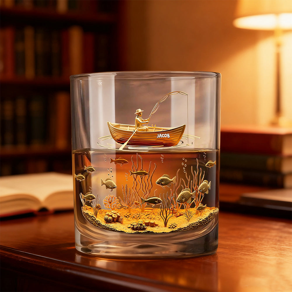Fishing Man - Personalized Whiskey Glass, Gifts For Fishing Lovers Cup