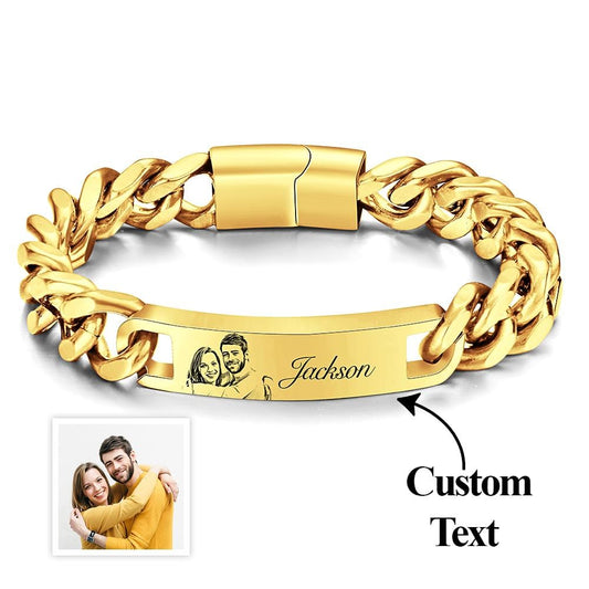 Custom Engraved Men's Bracelet Stainless Steel Photo Vintage Bracelet Jewelry For Him