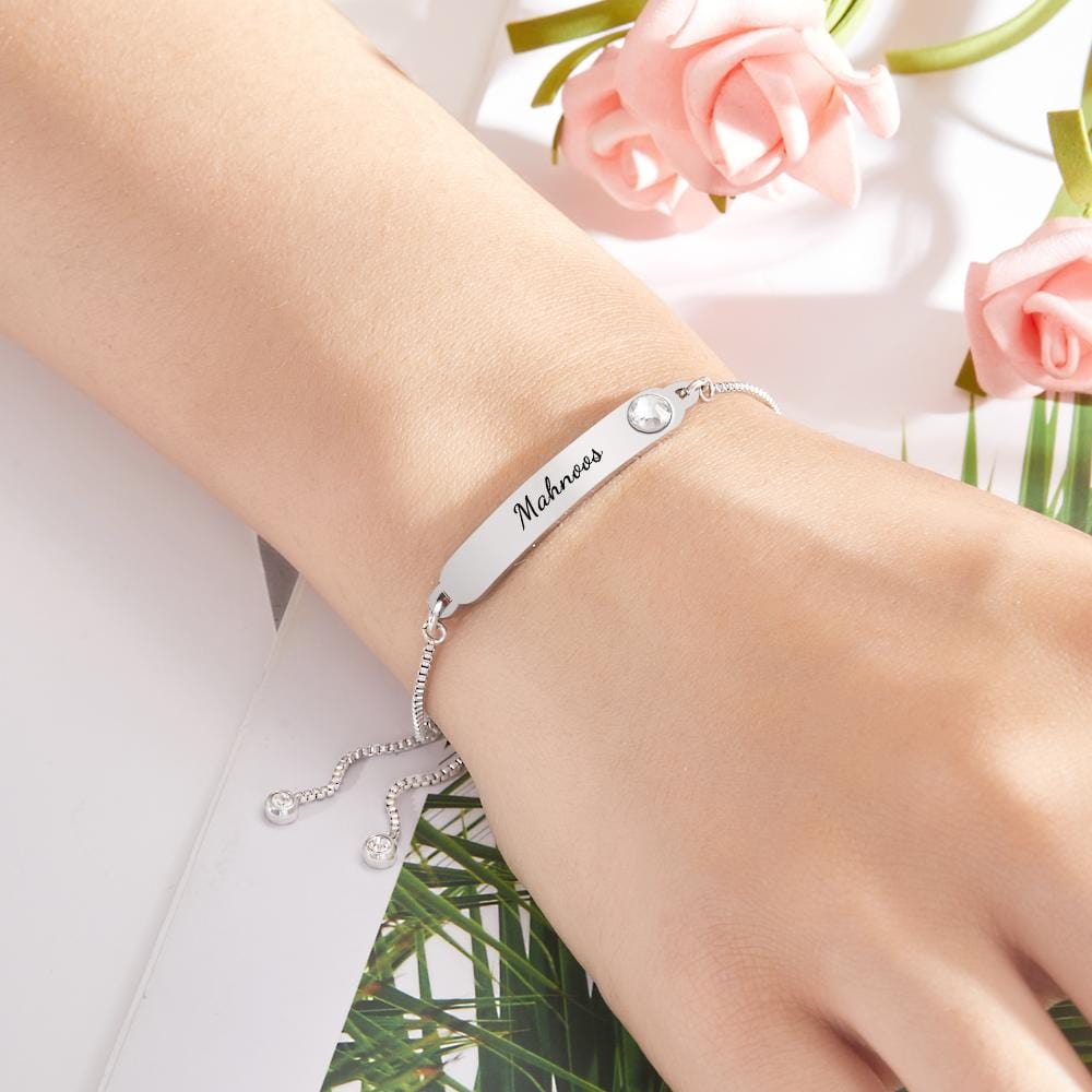 Custom Engraved Bracelet Name Bracelet Simple Rhinestones Gifts