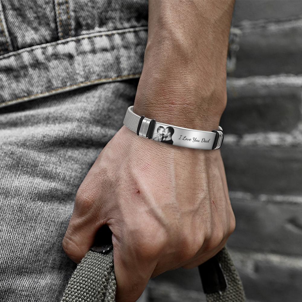 Custom Engraved Text Bracelet Stainless Steel Photo Men Bracelet Gift