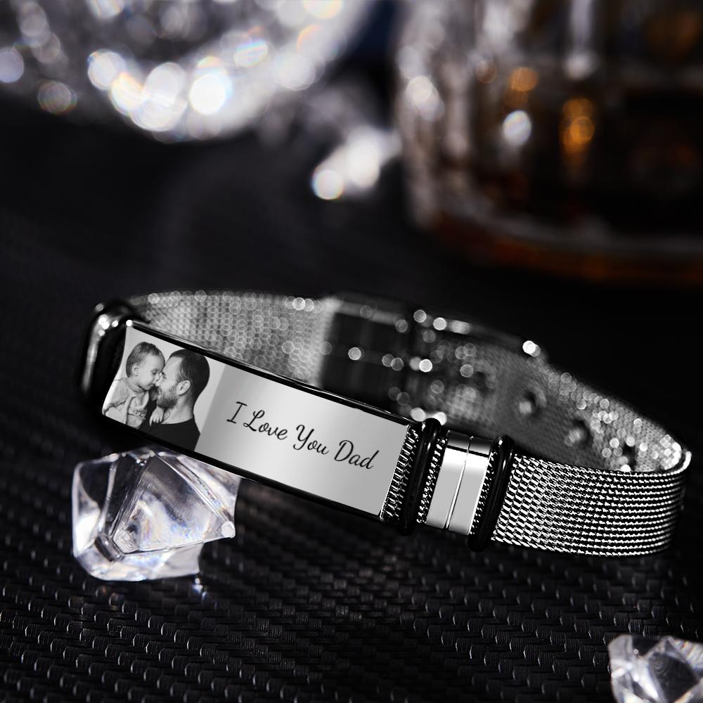 Custom Engraved Text Bracelet Stainless Steel Photo Men Bracelet Gift