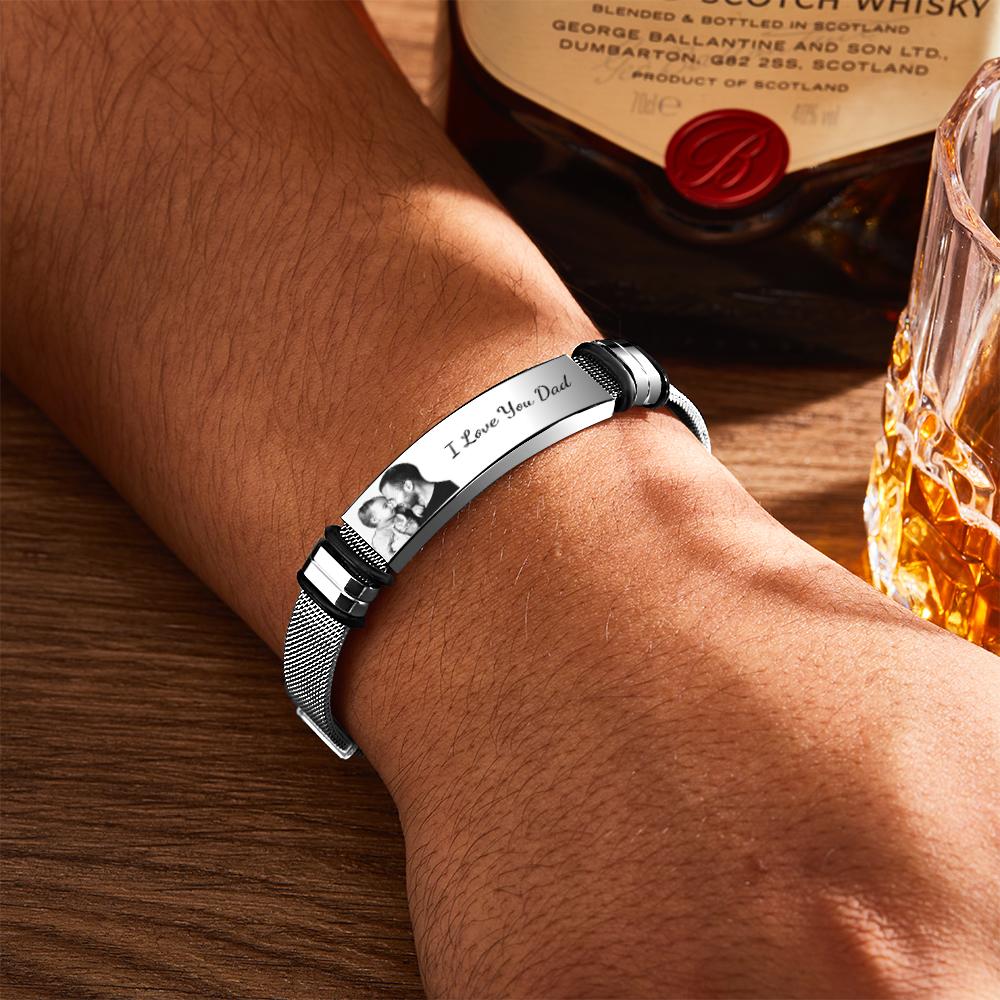 Custom Engraved Text Bracelet Stainless Steel Photo Men Bracelet Gift