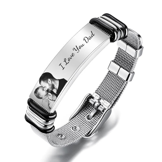 Custom Engraved Text Bracelet Stainless Steel Photo Men Bracelet Gift